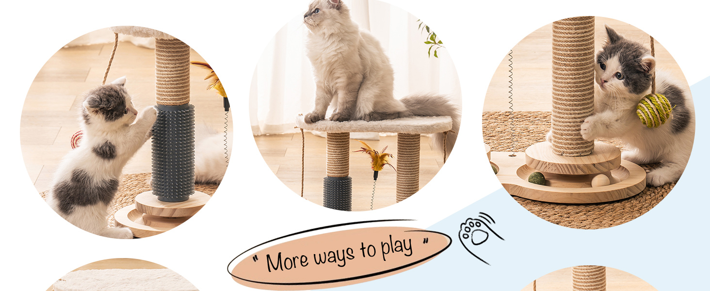MEWOOFUN Двошарова обертаюча іграшка для кошенят і котів з натуральним сизалевим дряпаком, для самостійної гри, сіра, для домашніх котів