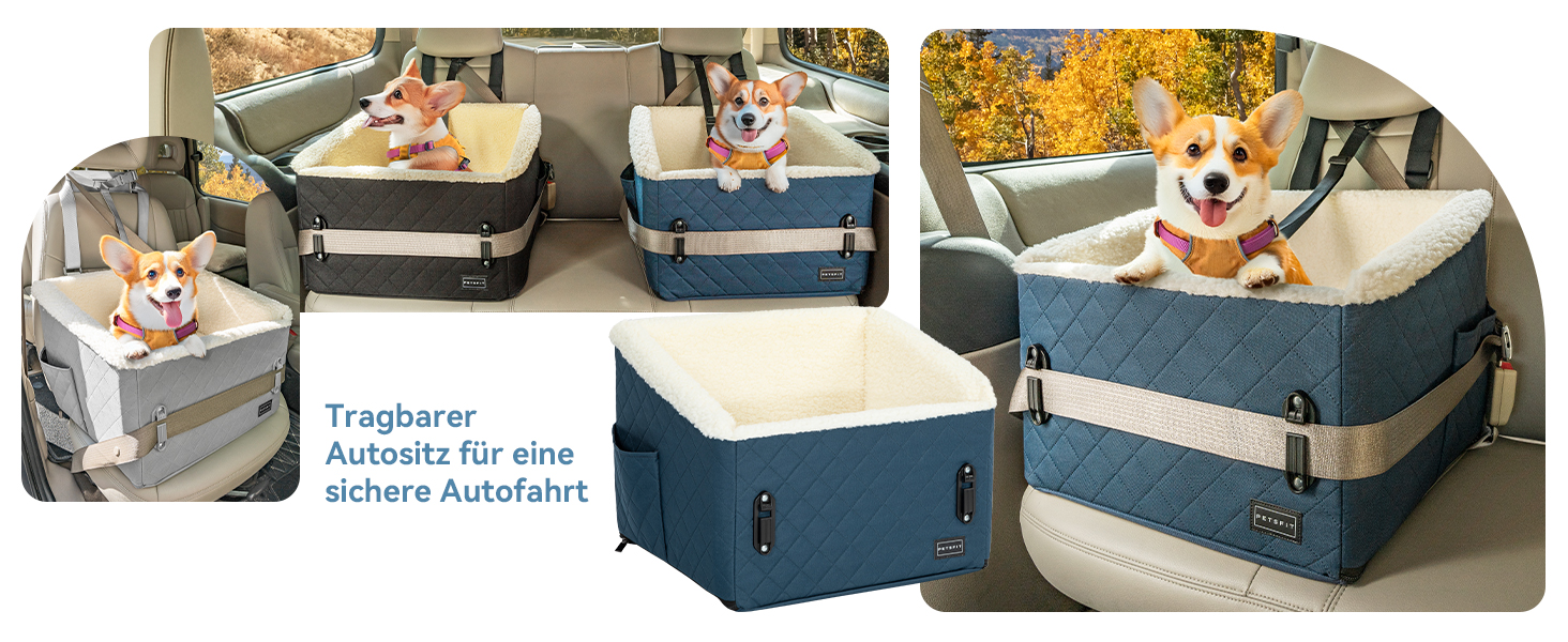 Автомобільний лежак для собак PETFIT, 12.5 см, блакитний, до 12 кг, з підкладкою