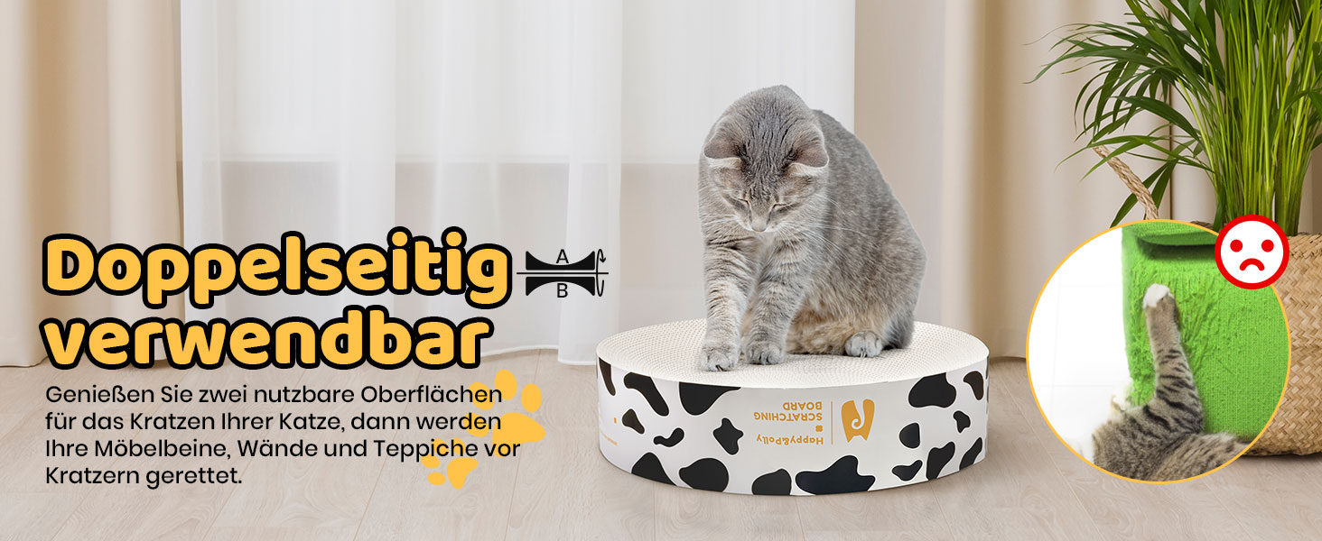 Кігтеточка Happy&Polly для котів: кругла, двостороння, з якісної картонної основи, 40x40x10 см