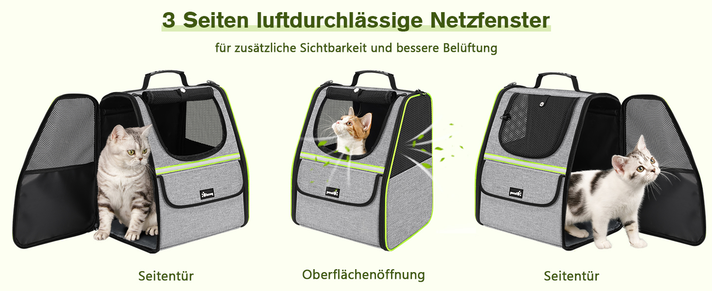 Рюкзак для кота Pecute з сітчастим вікном, чорний, до 6 кг