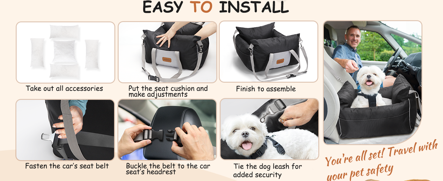 Автокрісло для собак Nobleza: зручне та миється, з кишеньками та двостороннім матрацом, L58x56x33 см, Oxford, на всі сезони