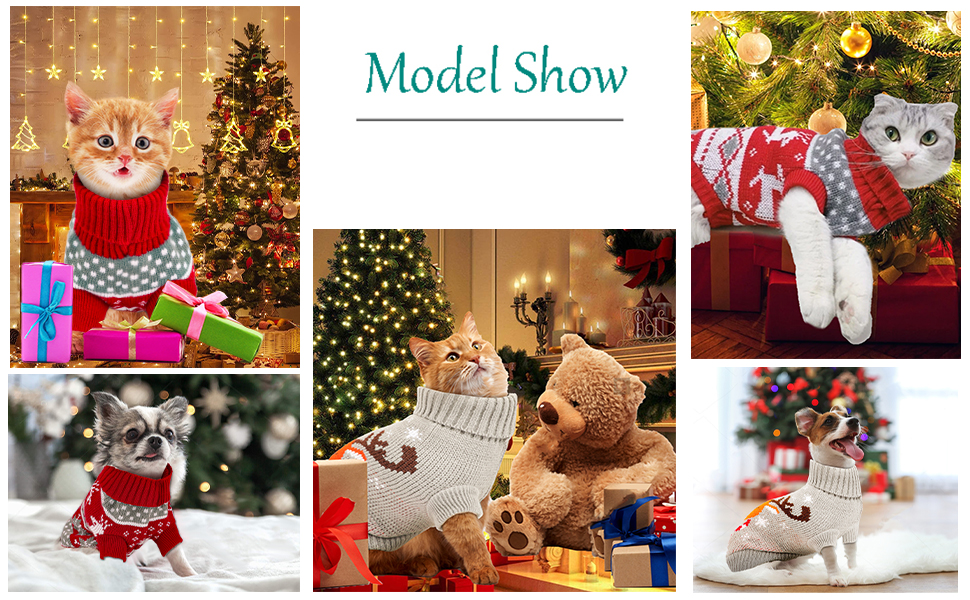 Пуловери для котів та собак HYLYUN (2 шт.) з новорічним дизайном: сніжинки, олень. Теплі зимові костюми для маленьких котів та собак