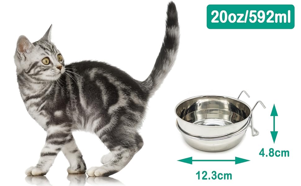 Миска для годування птахів, папуг, тварин та собак (для котів) з нержавіючої сталі, з гачком, 4 розміри