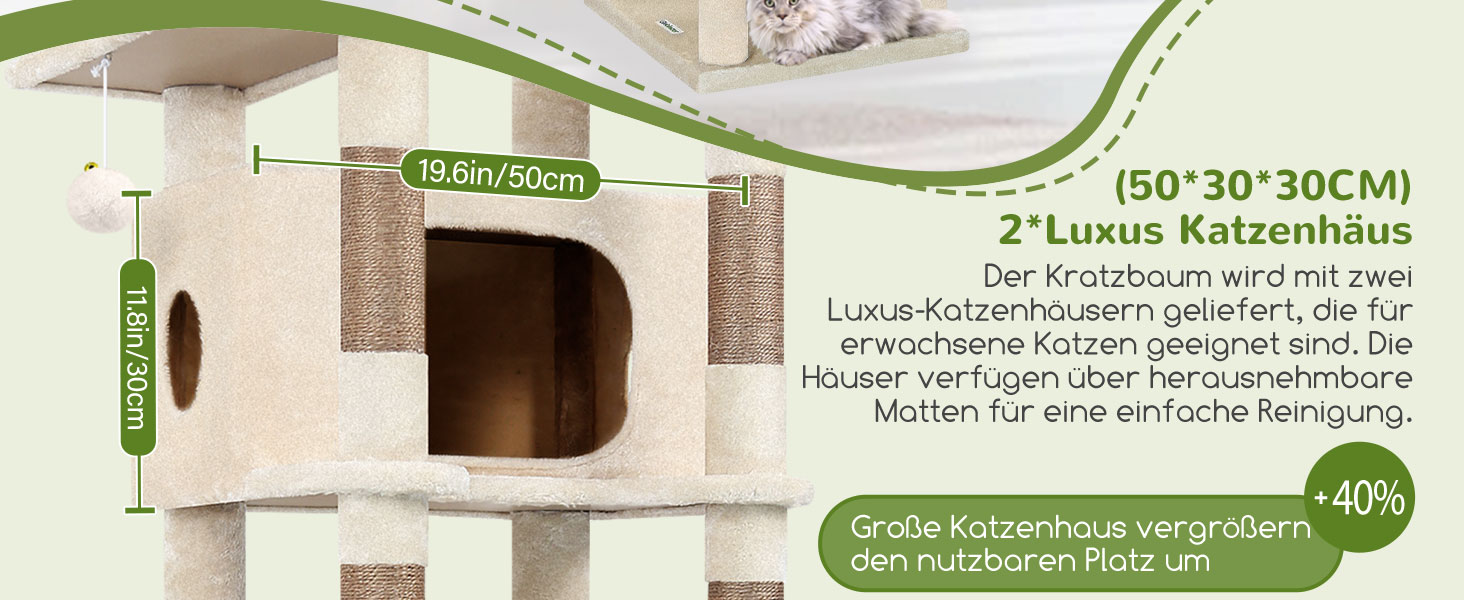 Драбина для котів Globlazer XXL, 188 см, з будиночком, платформами, кошиками. Стабільна, антикіпкість, для великих котів, бежева