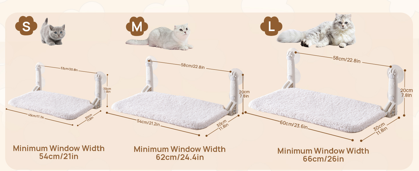 Кішка лежанка на вікно MEWOOFUN - 54x30см, бежева, для котів, до 18кг