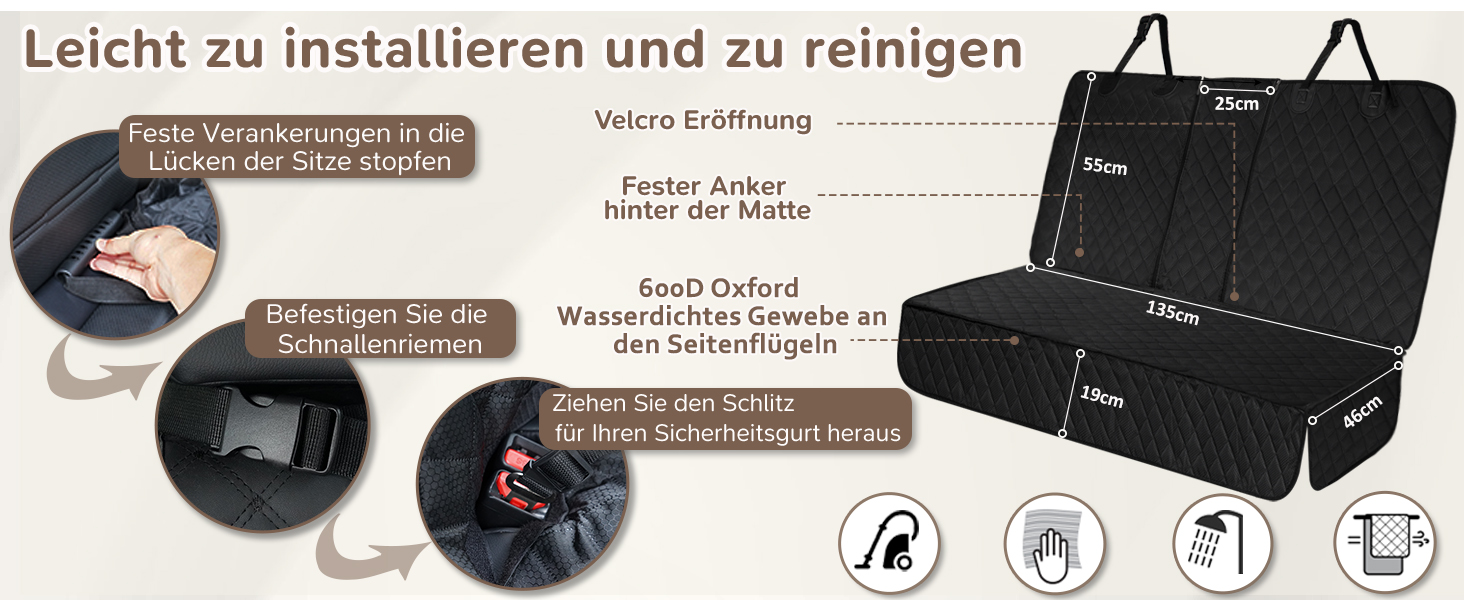 Захист для заднього сидіння автомобіля Angooni для собак - вологостійкий, неслизький, стійкий до подряпин (135×120cm) - універсальний захист для заднього сидіння 135см