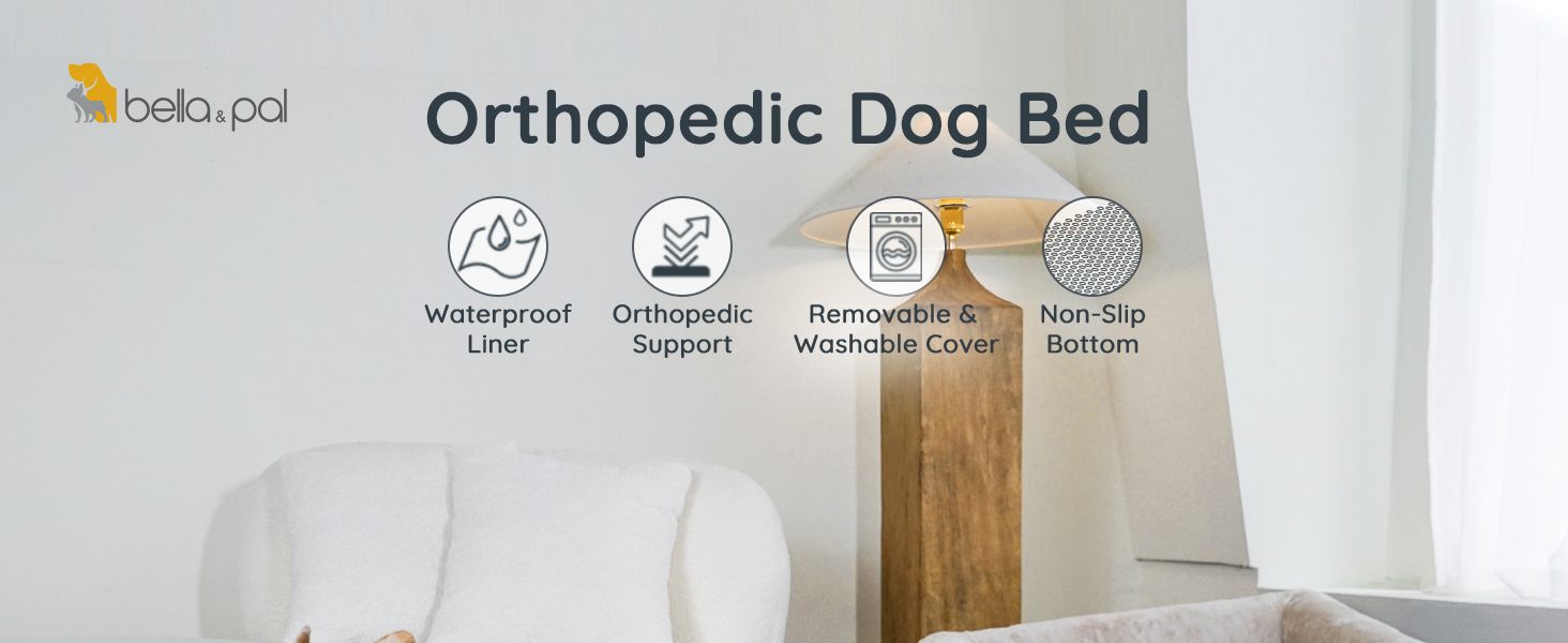 Ортопедичне ліжко для собак BELLA & PAL, 71x59 см - зручне собаче ліжко з ефектом пам'яті, водовідштовхувальний вкладиш, знімний фланелевий чохол, неслизьке дно, сіре
