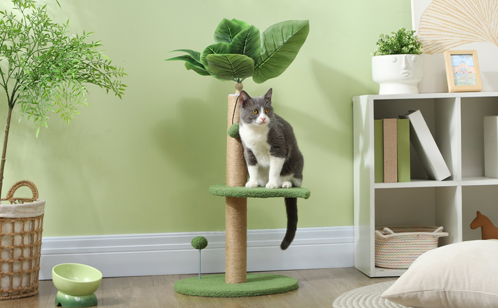 Дряпка для котів PawHut - Кліматичний комплекс з дряпальною колоною, іграшками та платформами, 83 см, зелений
