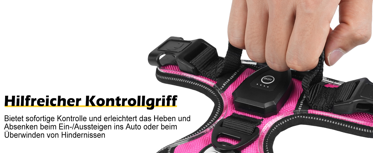 Світловідбиваючий нашийник для собак Joytale з LED, для середніх собак, без натягування, з ручкою, регульований, для нічних прогулянок, зелений, розмір M