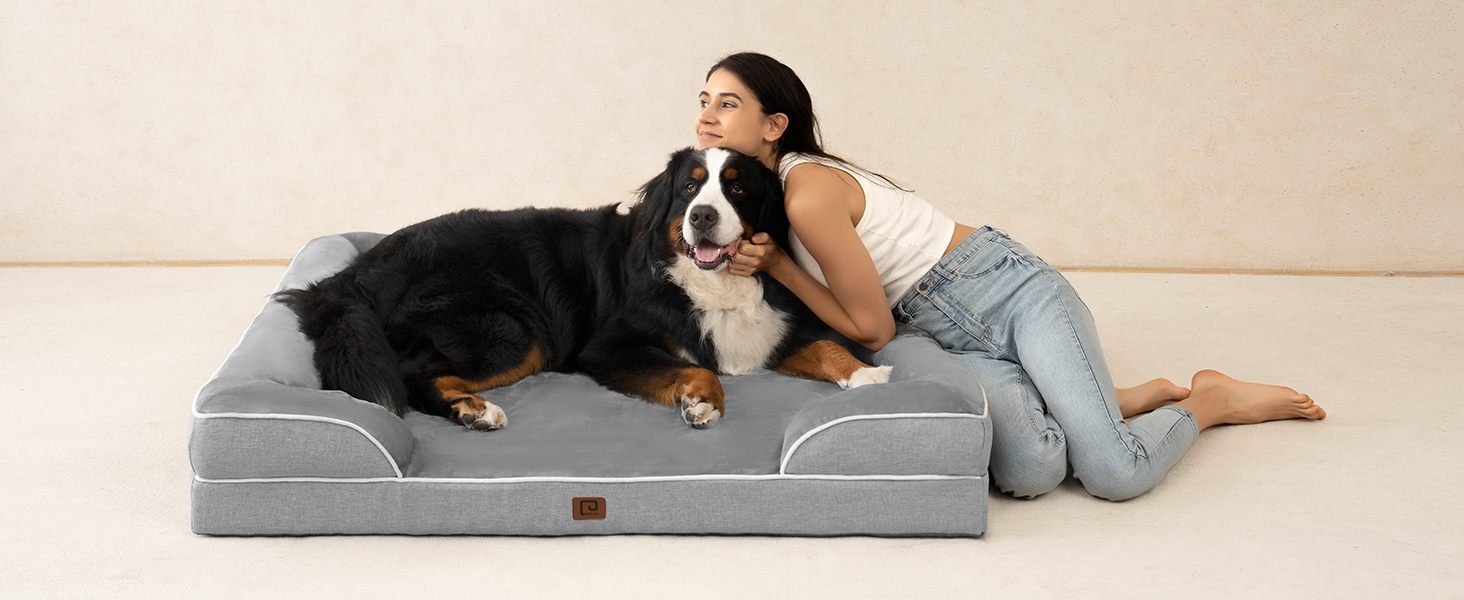 Ортопедичне ліжко для собак великих порід EHEYCIGA, 112x81 см, кошик для собак XL з Memory Foam, водовідштовхувальне, неслизьке, з високим бортиком, сірого кольору (112 x 81 x 18 см)