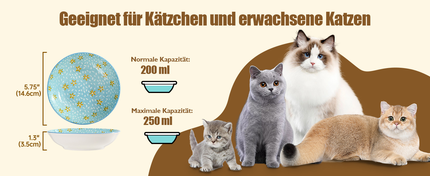 Набір мисок для котячого корму Napf Katze з кераміки, набір 6 шт. з антиковзною підкладкою, об'єм 250 мл, серія
