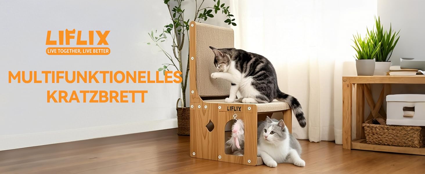 Крізь-дошка для котів LIFLIX L-подібної форми, 67 см, з будиночком для ігор та відпочинку, захист меблів