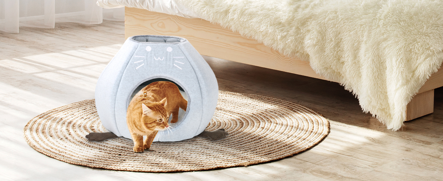 Кігтеточка-будиночок для котів, блакитна, розмір M, 40x40x35 см. Зручне ліжко з Sherpa подушкою, ідеально для дому.