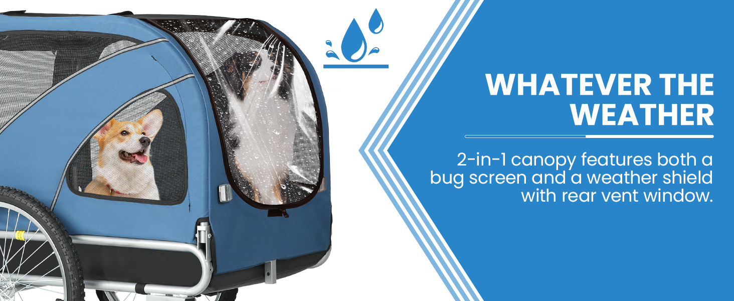 SEPNINE® Причіп для собак XL 2-в-1, велосипедний та візок для собак до 40 кг, складний з гальмами та зчіпним пристроєм, для середніх та великих собак – блакитний