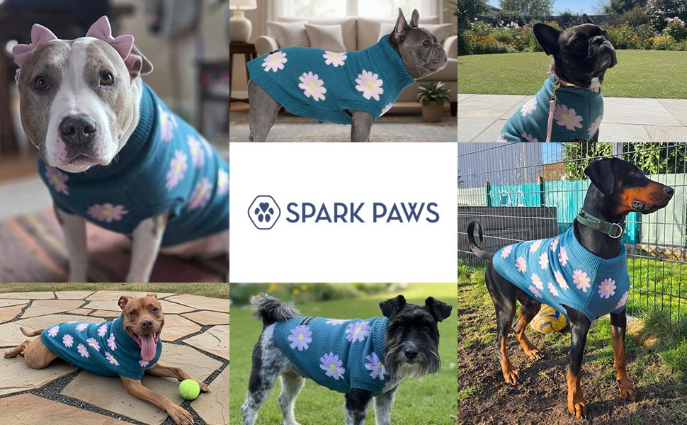 Теплий зимовий пуловер для собак Spark Paws з ультрам'якого матеріалу – для маленьких, середніх та великих собак, французьких бульдогів, пітбулів (квітковий, M)