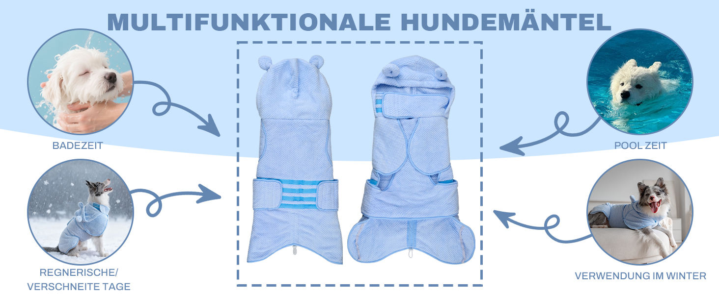 Рушник для собак середніх та великих порід, швидковисихаючий, з мікрофібри, для купання та плавання, довжина спини 40-50 см