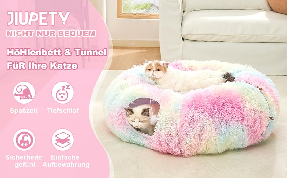 Тунель-ігровий комплекс для котів з лежаком, XXL, з бавовняного плюшу, з іграшками, для котів, кроликів, ховрашків, кольоровий