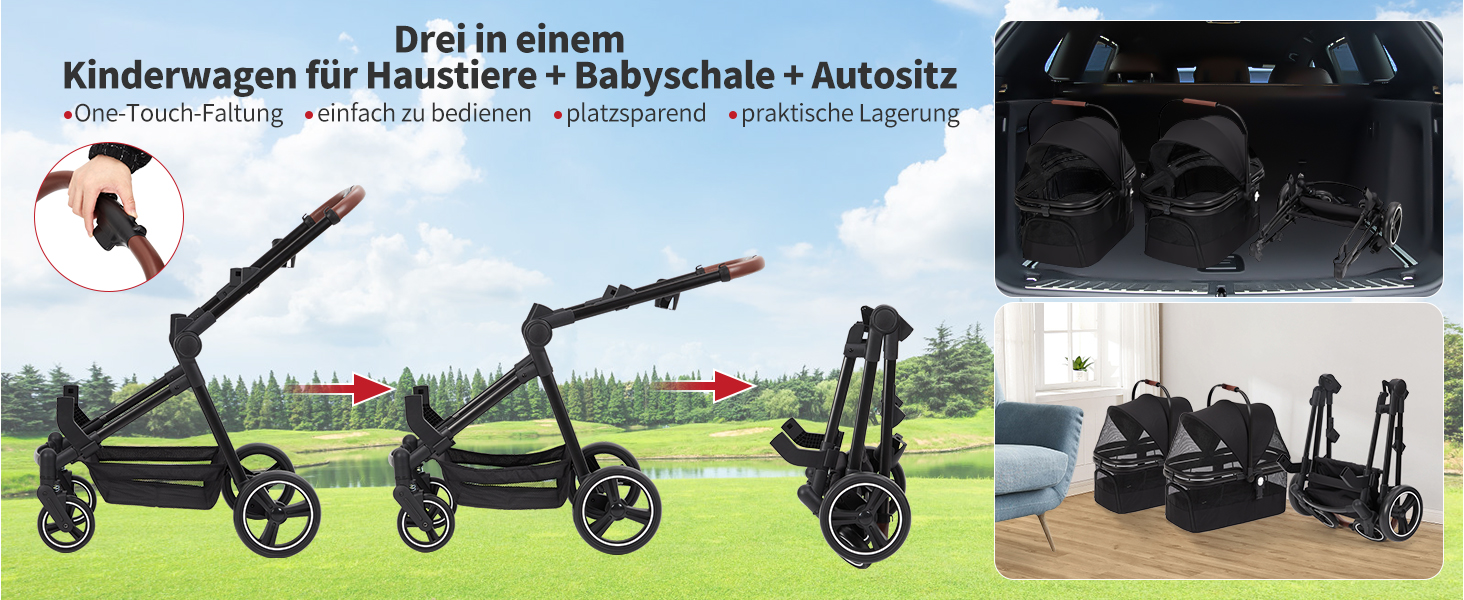 Складаний двоярусний візок для собак та котів до 22 кг, з сітчастими віконцями, тримачем для напоїв та місцем для зберігання. Ідеально для двох маленьких собак або котів. Легкий та зручний двошаровий візок.