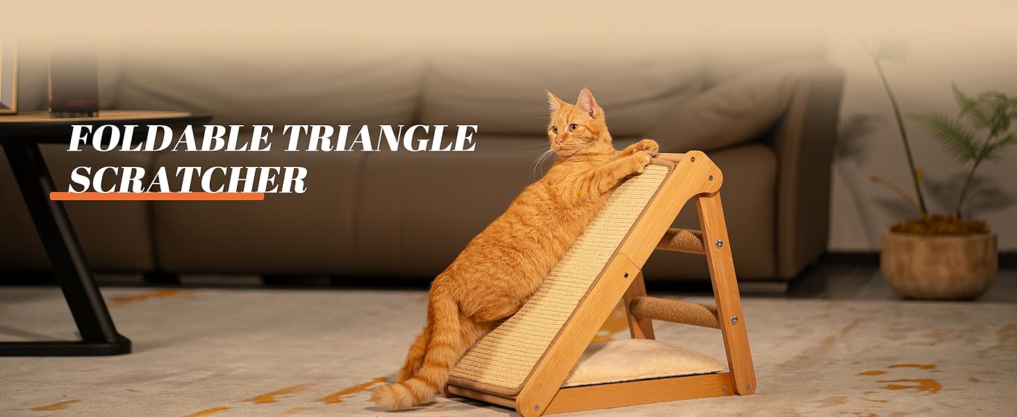 Кігтеточка для котів CheerPals з сизалю - трикутна, складана, з масиву бука, велика 51x36x45 см