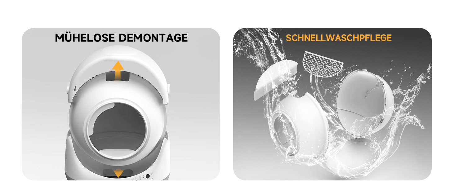 Автоматичний лоток для котів ELS PET з самоочищенням, захистом від розльоту, керуванням через додаток, без запаху, з килимком для котячого туалету та пакетами для сміття (для кількох котів) (Чорний та Сірий) (Білий Сірий)