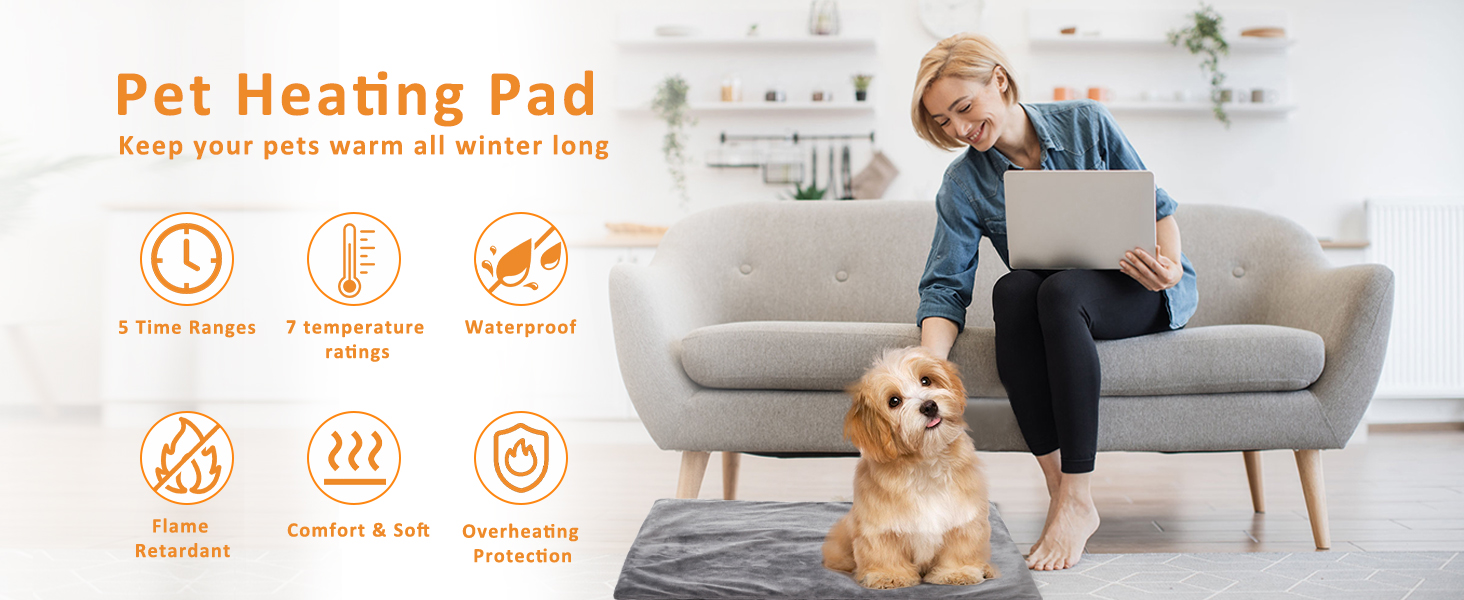 Кішечковий та собачий нагрівальний килимок, 45 x 45 см, 5 таймерів та 6 температурних режимів, вологостійкий, для цуценят, собак, котів та кроликів