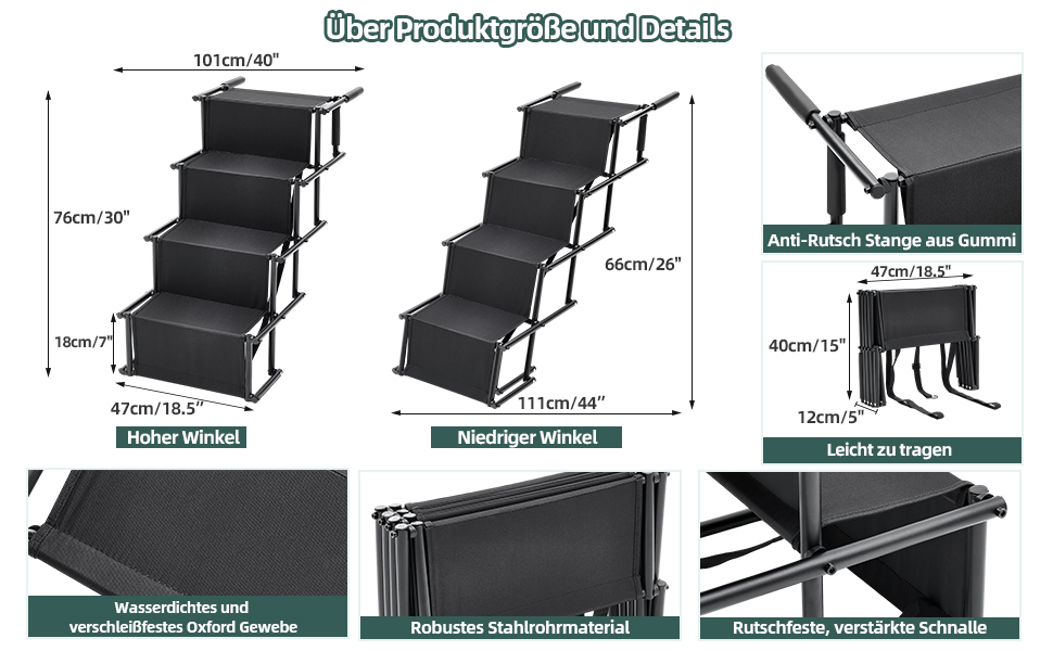 Сходинки для собак: портативна пандус для авто, 4 сходинки, чорний, до 80 кг