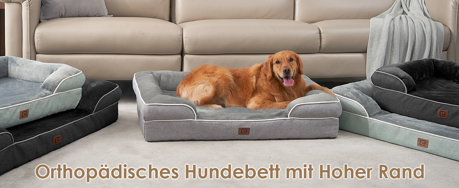 Ортопедичне ліжко для собак великих порід EHEYCIGA, 112x81 см, кошик для собак XL з Memory Foam, водовідштовхувальне, неслизьке, з високим бортиком, сірого кольору (112 x 81 x 18 см)