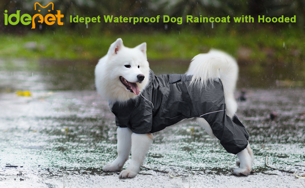 Дощовик для собак Idepet Regenmantel – водонепроникна куртка для собак з капюшоном, чорний, 2XL