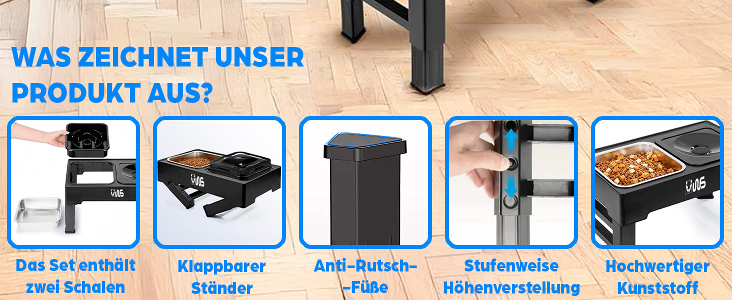 Підвищена годівниця для собак 2-в-1 з регулюванням – годівниця та миска для води без обливання, чорна. BWL-PSA-ADJ-2IN1-BLK