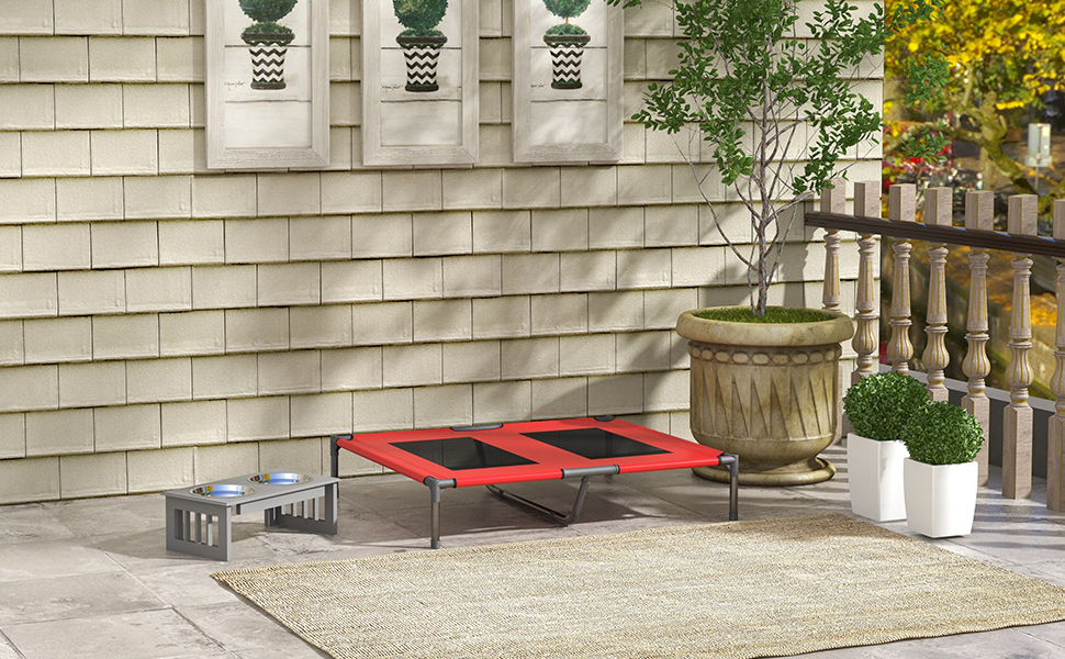 Крісло-ліжко для собак PawHut, вуличне, чорно-червоне, 92 x 76 x 18 см