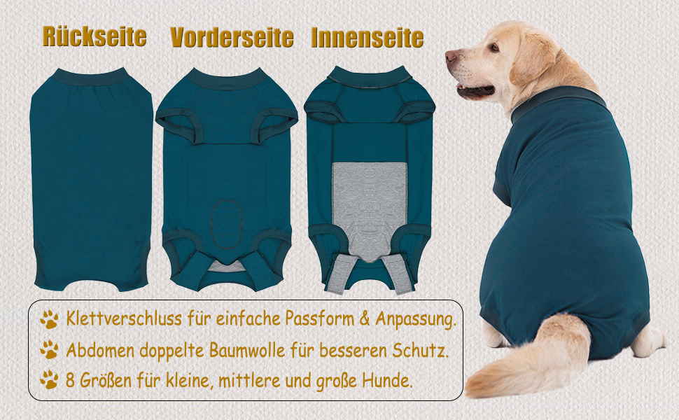 Захисний боді для собак після операції (кастрація/стерилізація) - медичний одяг для собак, захист ран, альтернатива конусу, синій, L