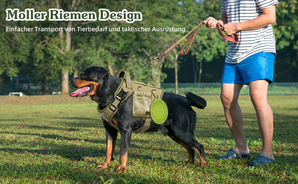 Тактичне обіднє нашийник для собак VavoPaw з MOLLE панеллю та світловідбиваючими смугами, армійного кольору, розмір L (45-80 фунтів)