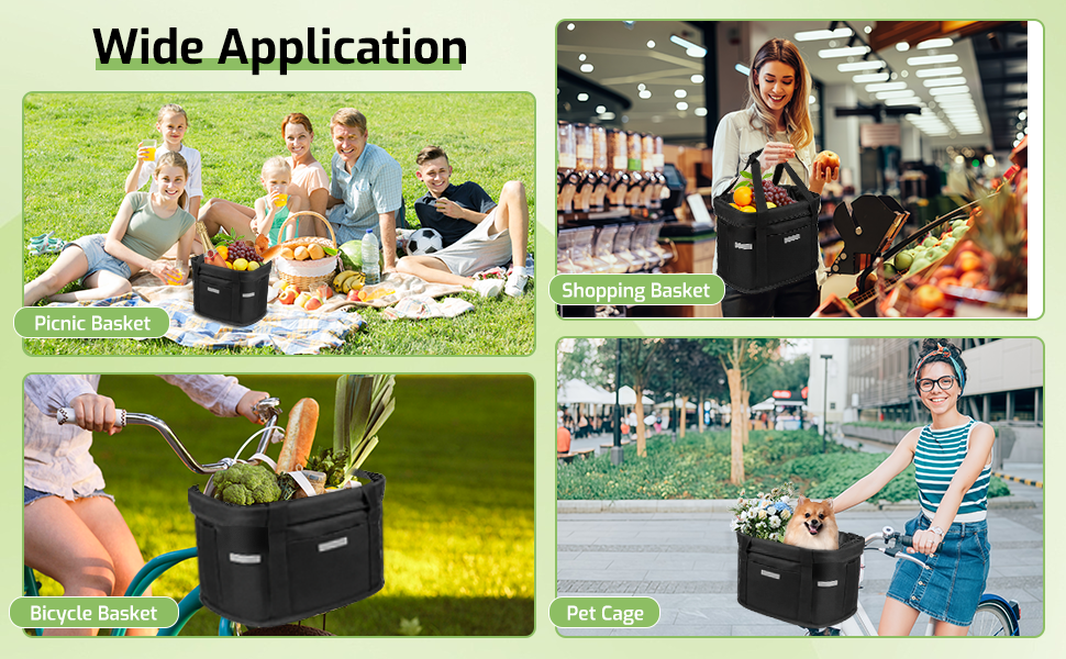 Кошик для велосипеда на кермо, складаний, водовідштовхуючий, знімний, з адаптером для керма, шнурковий замок, для собак, для покупок та подорожей