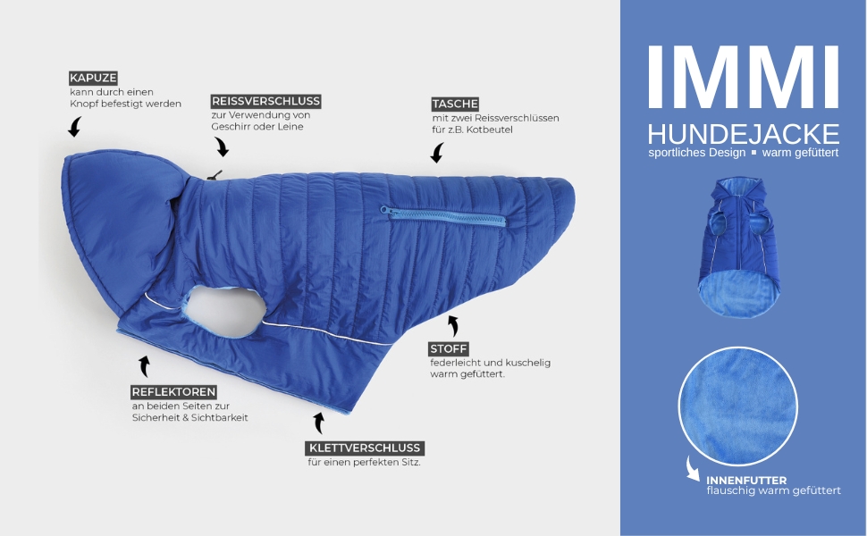 IMMI Куртка для собак | Тепла куртка для собак середніх та великих порід (L, Синій)