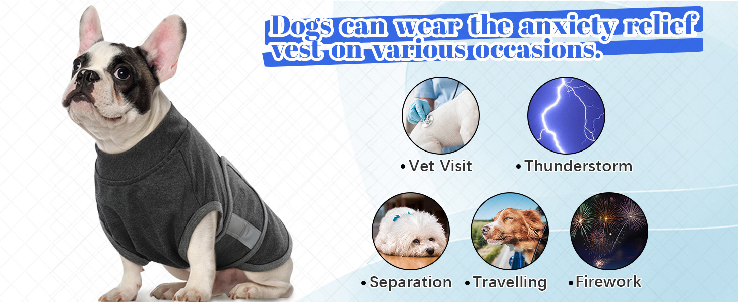 Жилет-заспокійник для собак IECOii, сірий, регульований, з світловідбиваючими смугами, для маленьких собак, S (XS: обхват грудей 30-41 см)