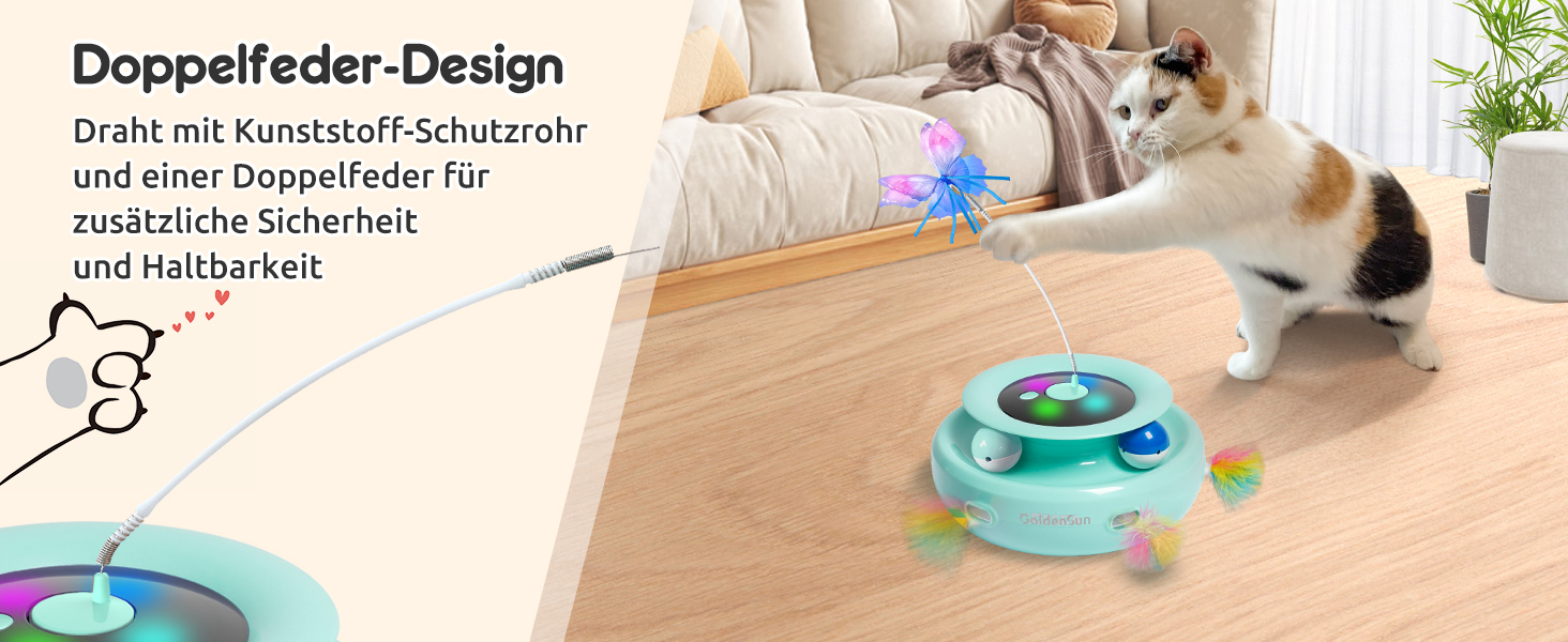 Інтерактивна іграшка для котів GoldenSun 3-в-1: Whack-A-Mole, метелик, м'ячик. USB, 6 насадок, A-білий (зелений)