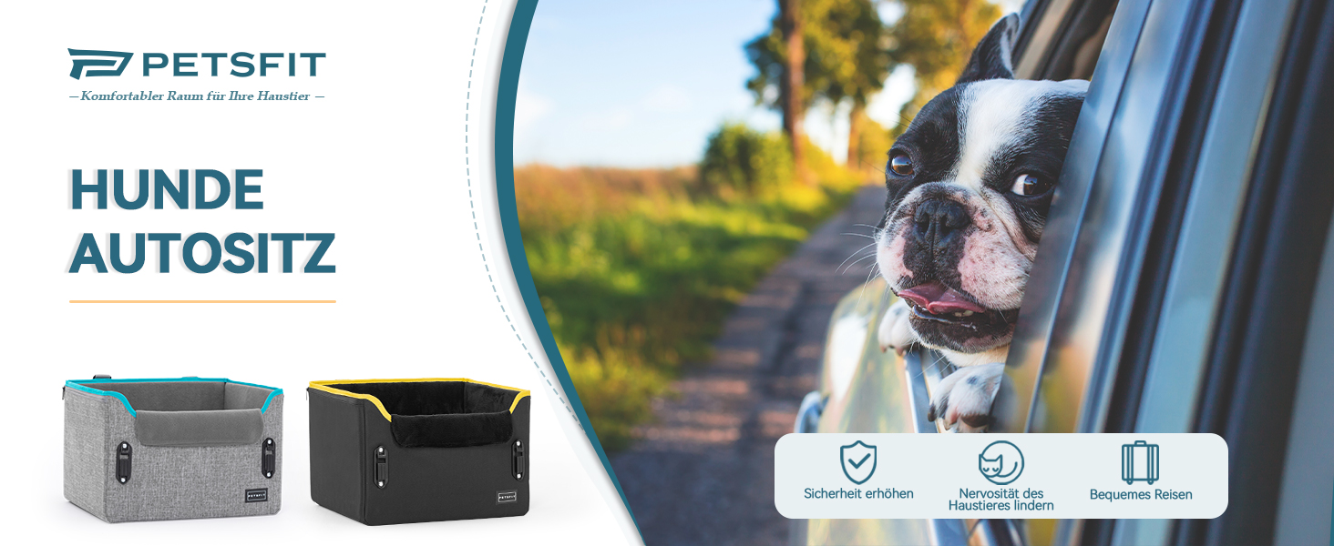 Автокрісло для собак Petsfit - сіре, для маленьких собак, з безпечним кріпленням та зручним лежаком