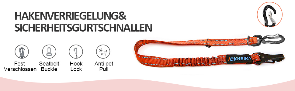 Ремінь безпеки для собак IOKHEIRA, регульований, для автомобіля, універсальний з'єднувач, оранжевий
