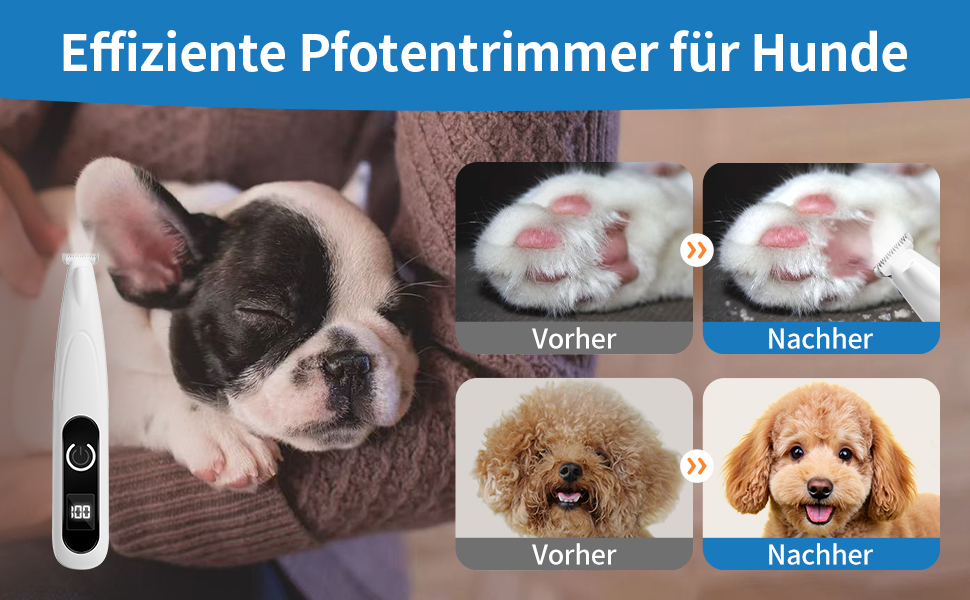 Триммер для догляду за лапами собак та котів з LED-підсвіткою, цифровим дисплеєм, вологостійкий, бездротовий, тихий, USB-зарядний, професійний