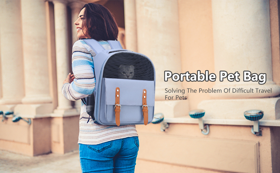 Рюкзак для собак та котів PETCUTE до 8 кг, з внутрішньою страхувальною лінією, дихаючий, з вікном, знімний килимок, блакитний