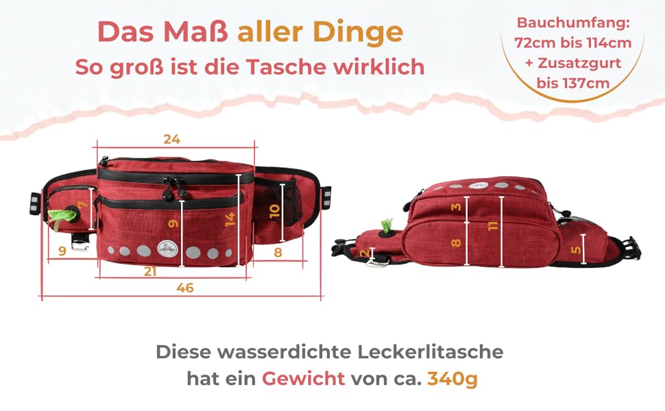 Водонепроникна сумка-пояс для собак - сумка для ласощів, сумка для тренувань, сумка для прогулянок з тримачем для пляшки, сумка для корму з дозатором для відходів, бордово-червона