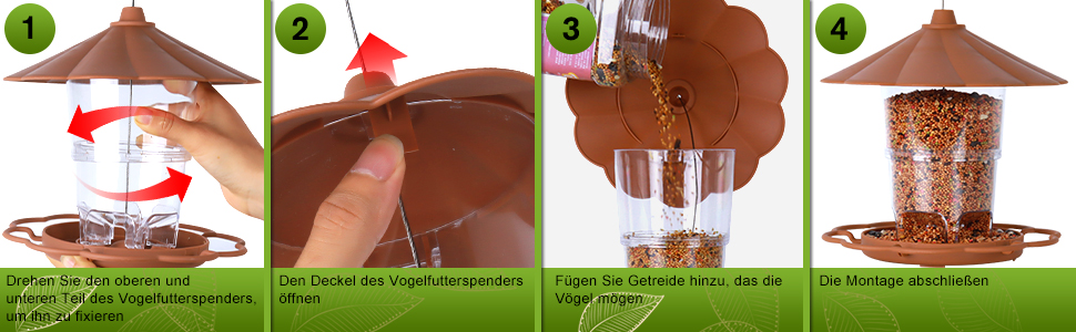 Кормушка для птахів на підвіску, 820 мл, складана, вологостійка, пластикова, для балкона та саду (колір: коричневий)