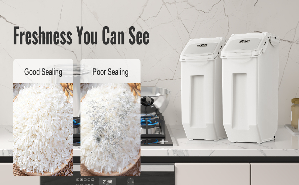 Контейнер для зберігання VEVOR 15 л з кришкою та колесами, герметичний, для продуктів (рис, борошно, цукор, горіхи, корм)