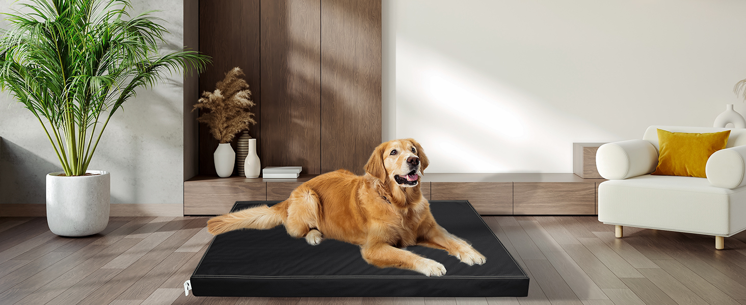 Ортопедичне ліжко для собак великих порід від GUANGDEEN - м'яке, знімний чохол, чорний колір, 116x71x7 см