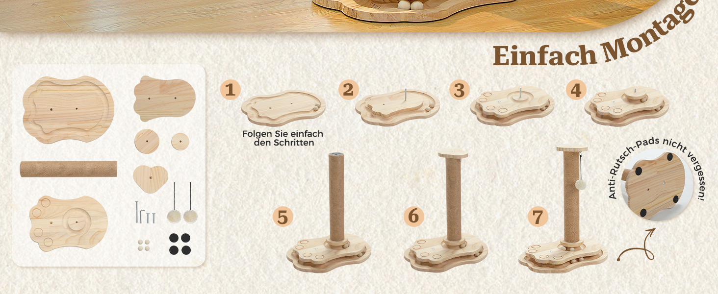 Інтерактивна іграшка для котів PETEPELA з подряпальним стовпчиком у формі ракети, коліщата з кульками, пір'їна, з масиву дерева, багатофункціональна