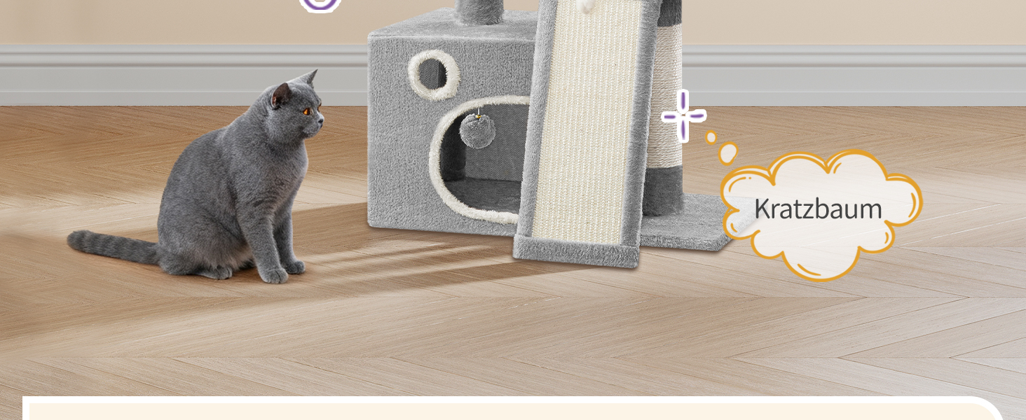 Кігтеточка для котів Hzuaneri, 98 см, з платформою, іграшками та кігтедраперами, сіра