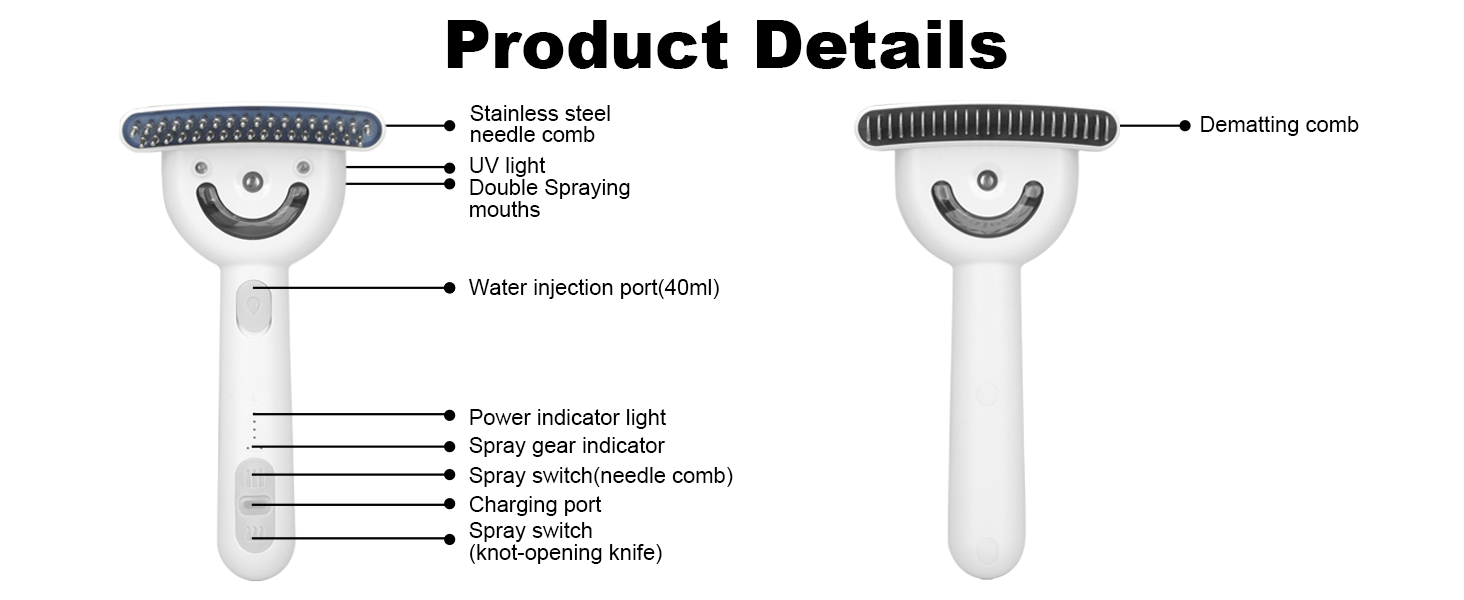 Парова щітка для собак та котів, 2-в-1 з UV-стерилізацією, для вичісування ворсу та підшерстка