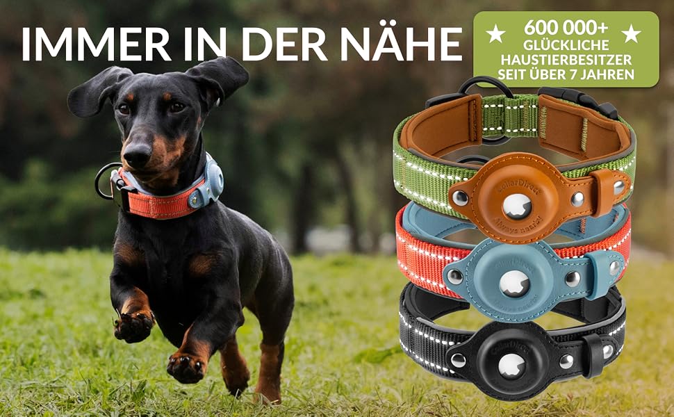 Нашийник для Apple AirTag для собак CollarDirect, світловідбиваючий, чорний, XL (51-61 см)