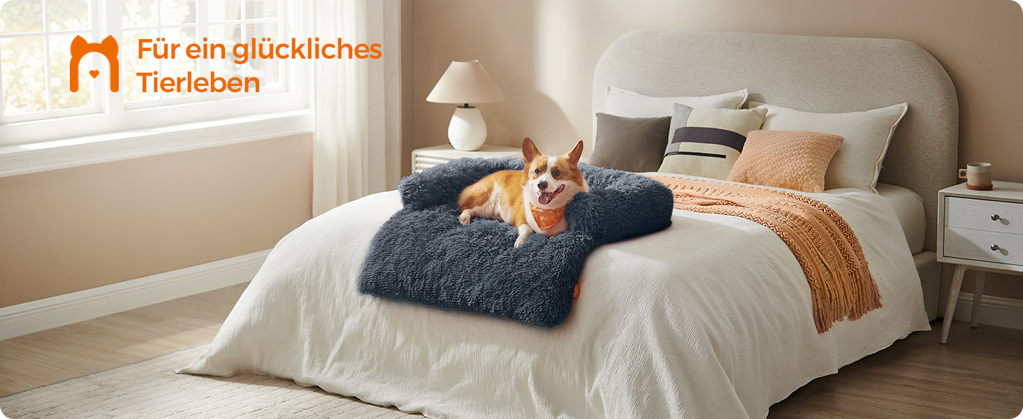 Крісло-лежанка для собак Feandrea FluffyHug, м'яка лежанка-софа, захист дивану, подушка для собак, розмір L, для середніх собак, 95 x 85 x 16 см, темно-сірий