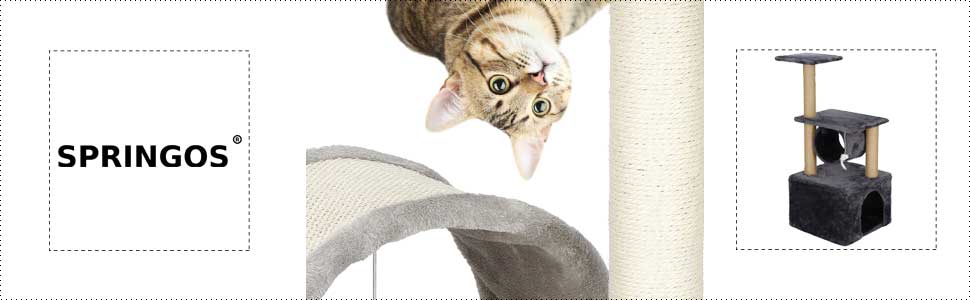 Котячий будиночок SPRINGOS з когтеточкою, лежаком та регульованою висотою, 245 см, сірий (62 см)